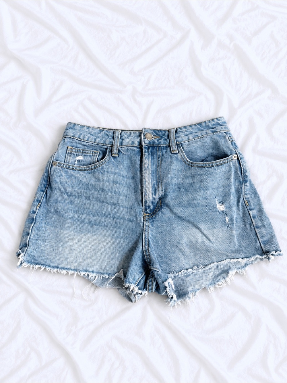 Altar'd State Light Blue Distressed High-Rise Denim Shorts